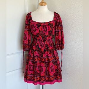 HOUSE OF HARLOW 1960 Revolve Shania Fuchsia Floral Mini Dress Sz S Puff Sleeves
